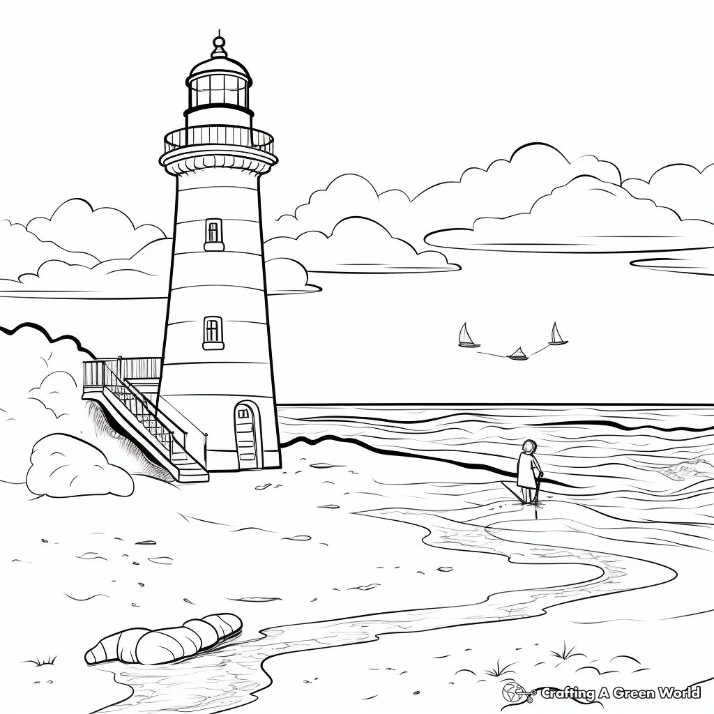 Lighthouse Beach Scene Coloring Pages 3
