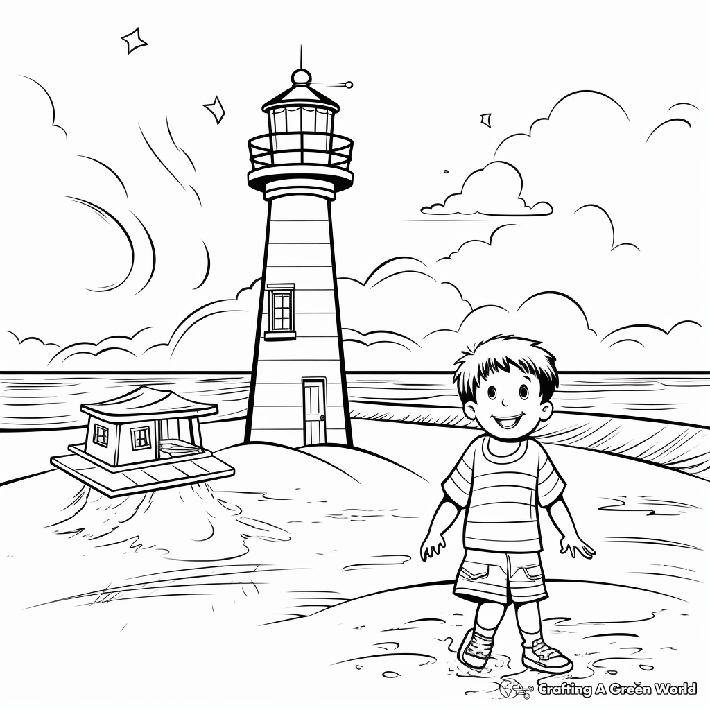 Lighthouse Beach Scene Coloring Pages 4