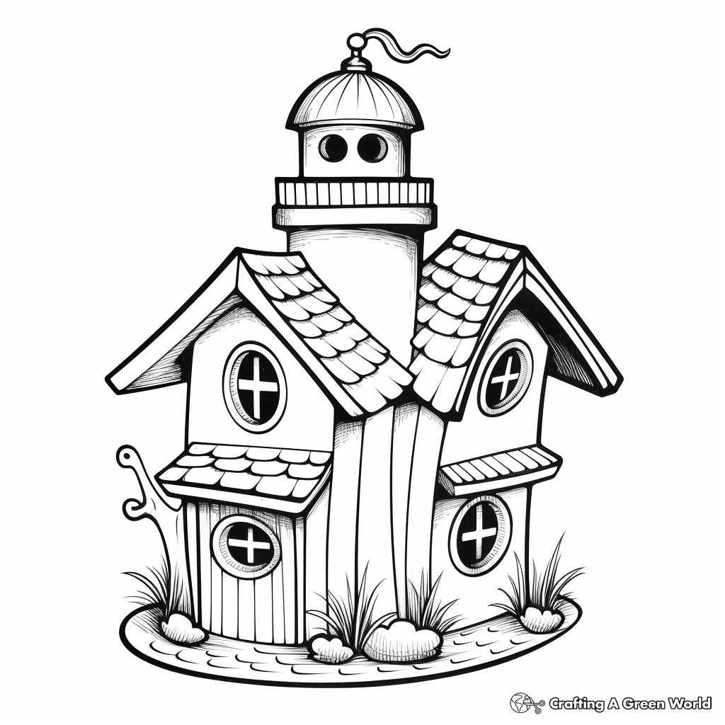 Lighthouse-Inspired Bird House Coloring Pages 4