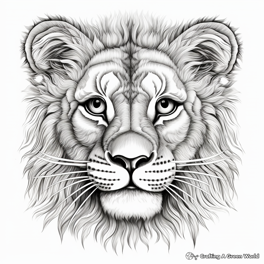 Lion's Pride: Realistic Lion Face Coloring Pages 1