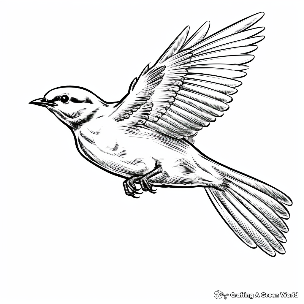 Lively Mockingbird in Flight Coloring Pages 1