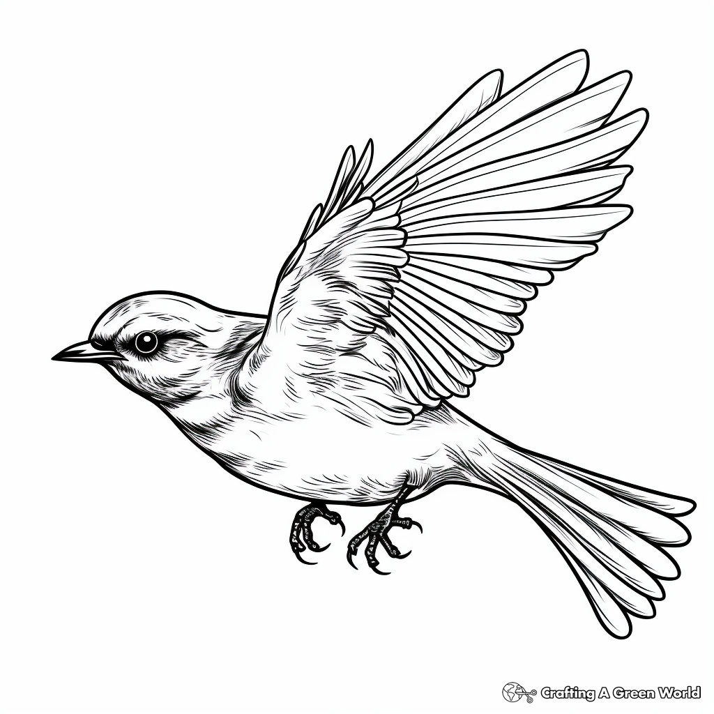Lively Mockingbird in Flight Coloring Pages 4