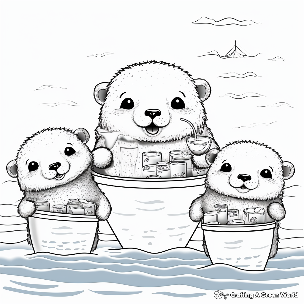 Lively Otter Drinking Boba Coloring Pages 2