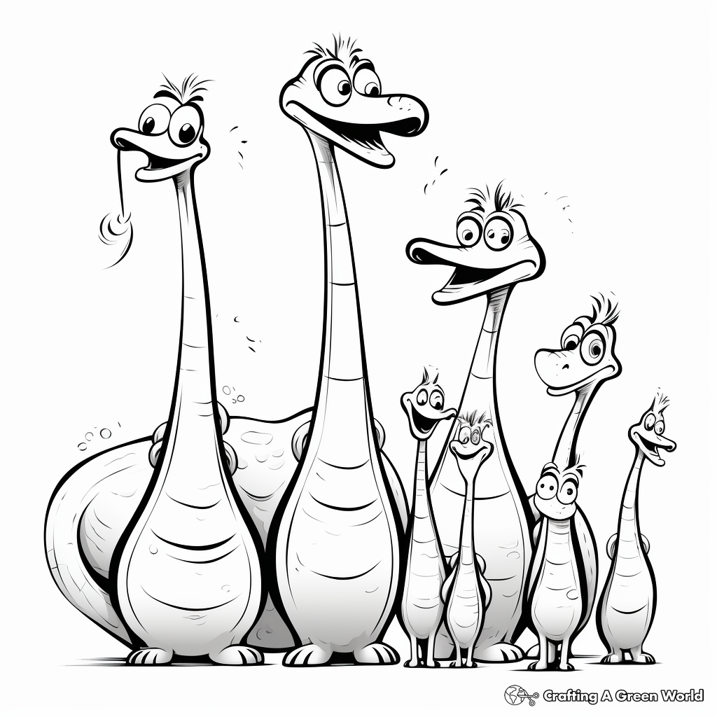 Long Neck Dinosaur Family Coloring Pages: Parents and Kids 1