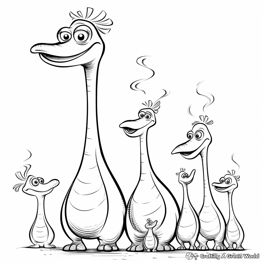 Long Neck Dinosaur Family Coloring Pages: Parents and Kids 4