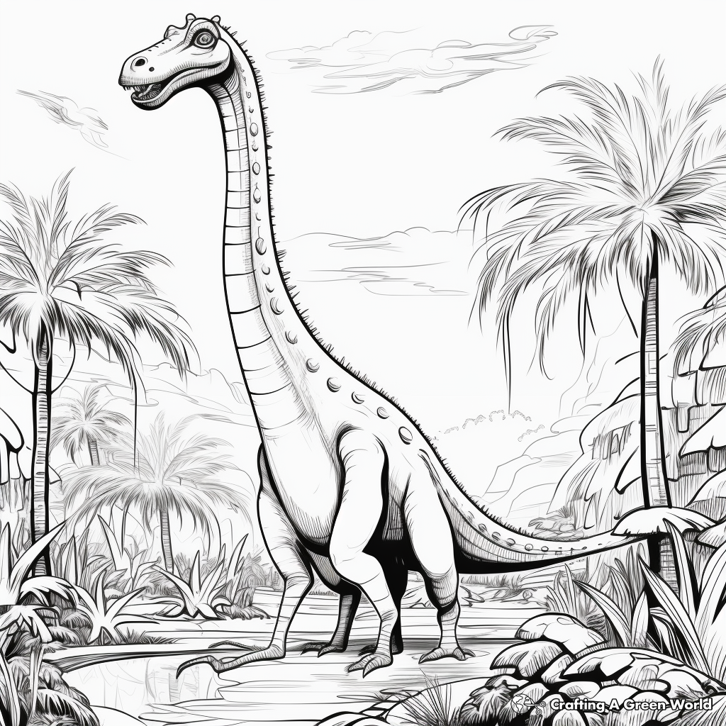 Long Neck Dinosaurs in the Wild: Jungle-Scene Coloring Pages 2