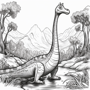 Long Neck Dinosaurs in the Wild: Jungle-Scene Coloring Pages 3