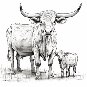 Longhorn Family Coloring Pages: Bull, Cow, and Calf 1