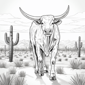 Longhorn in the Wild: Desert-Scene Coloring Pages 3