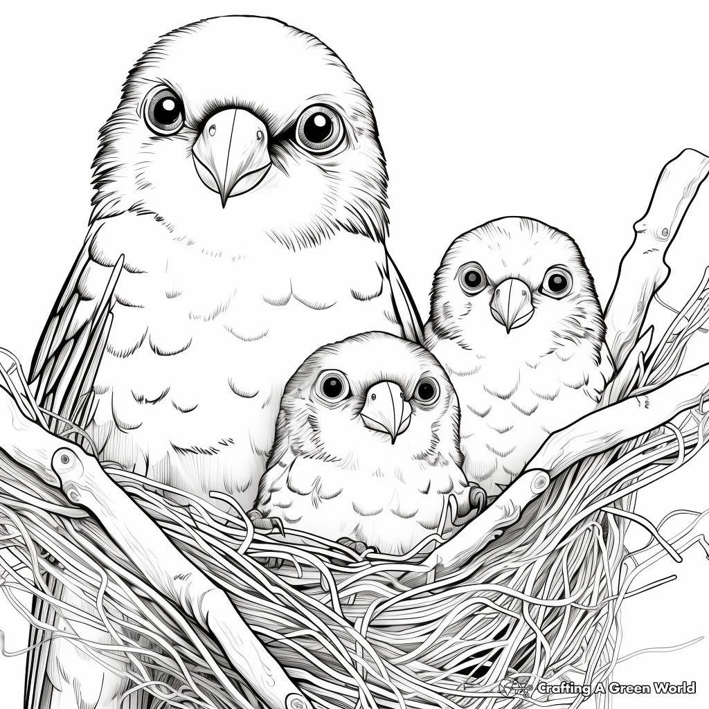 Lorikeet Family Coloring Pages: Parents and Chicks 2