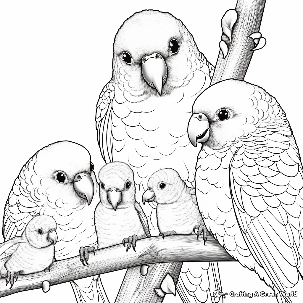 Lorikeet Family Coloring Pages: Parents and Chicks 4