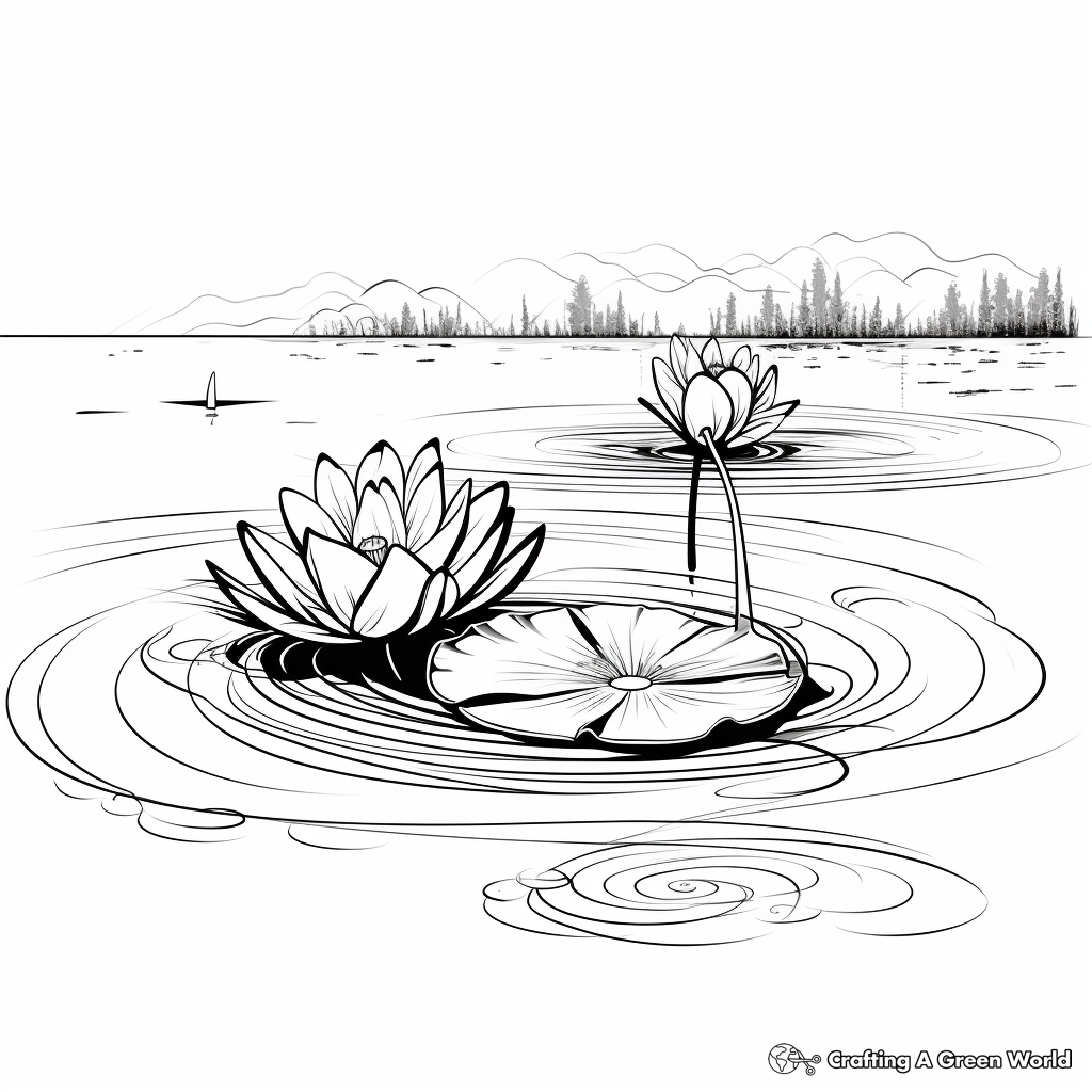 Lotus Floating on Water: Scenery Coloring Pages 2