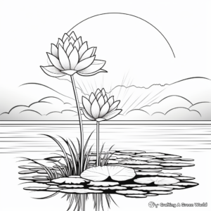 Lotus in Sunrise: Morning Coloring Pages 1