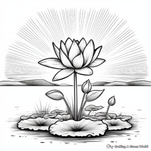 Lotus in Sunrise: Morning Coloring Pages 3