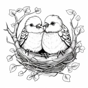Love Birds in Nest Coloring Pages 1