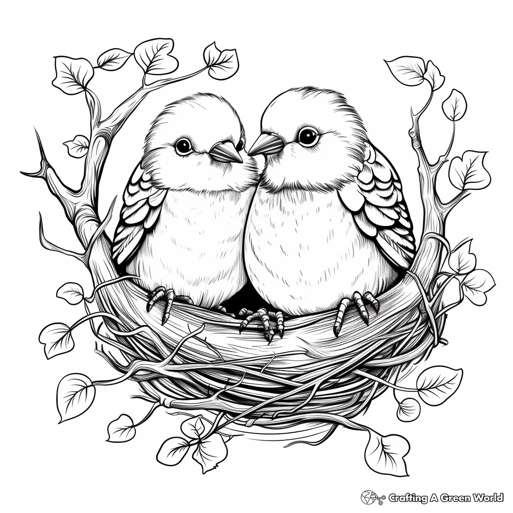 Love Birds in Nest Coloring Pages 1