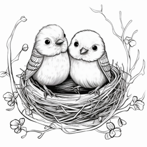 Love Birds in Nest Coloring Pages 2
