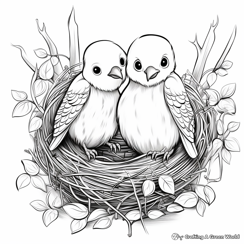 Love Birds in Nest Coloring Pages 3