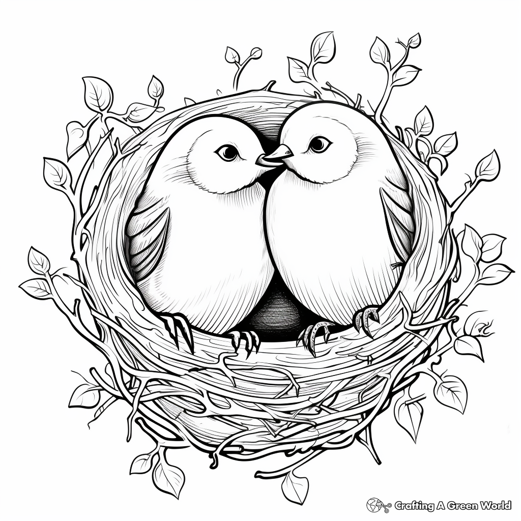 Love Birds in Nest Coloring Pages 4