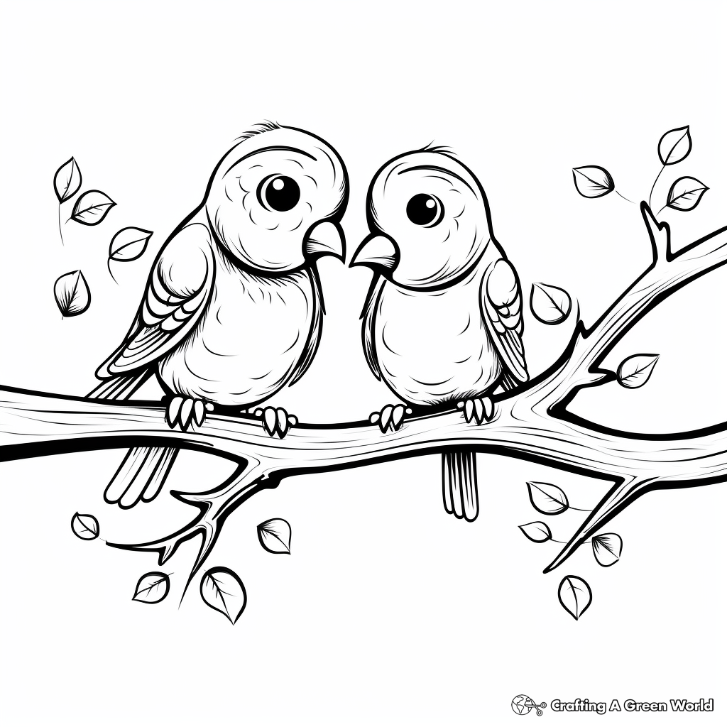 Love Birds on Branch Coloring Pages 1