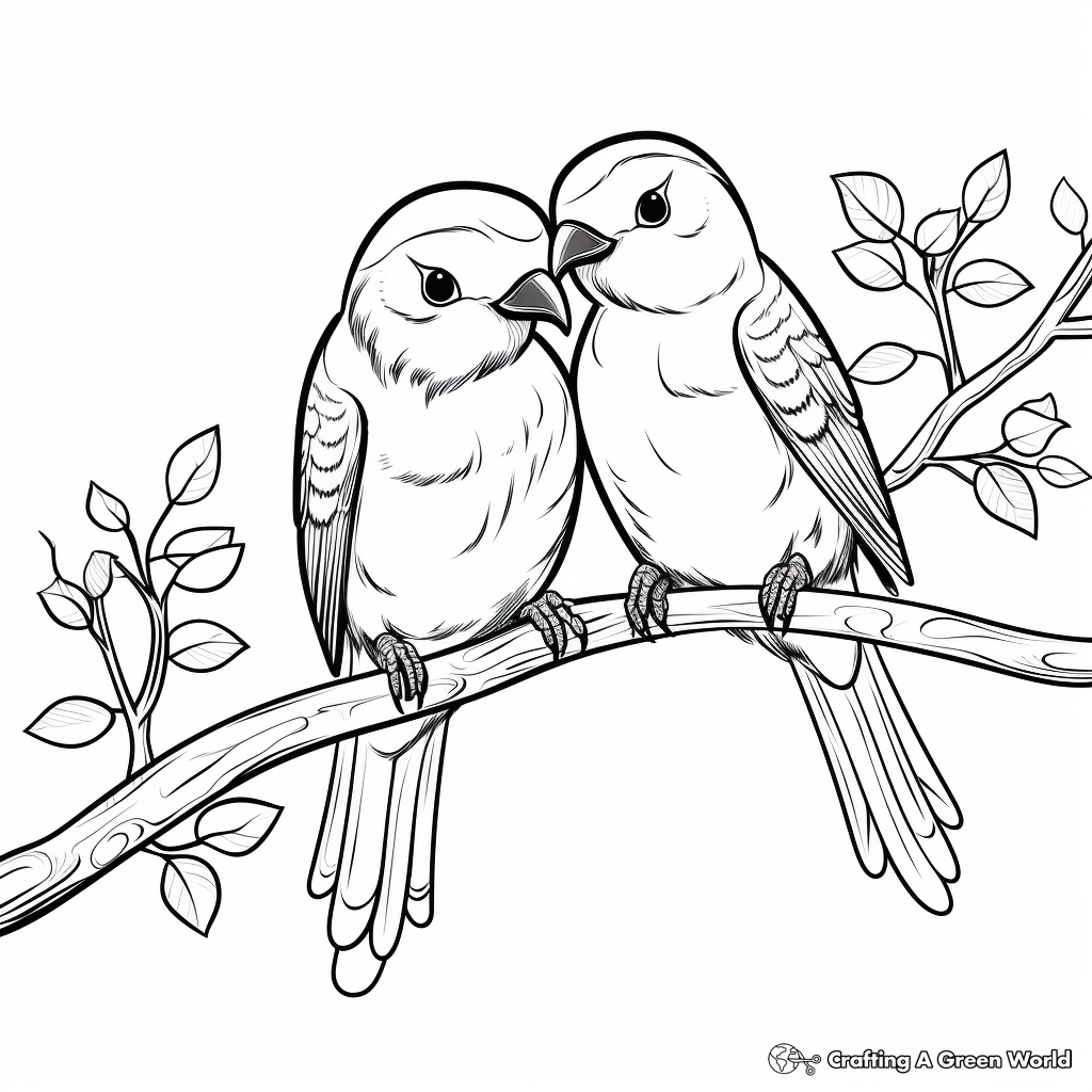 Love Birds on Branch Coloring Pages 2