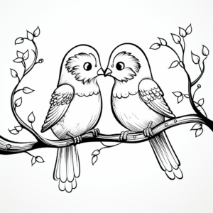 Love Birds on Branch Coloring Pages 3