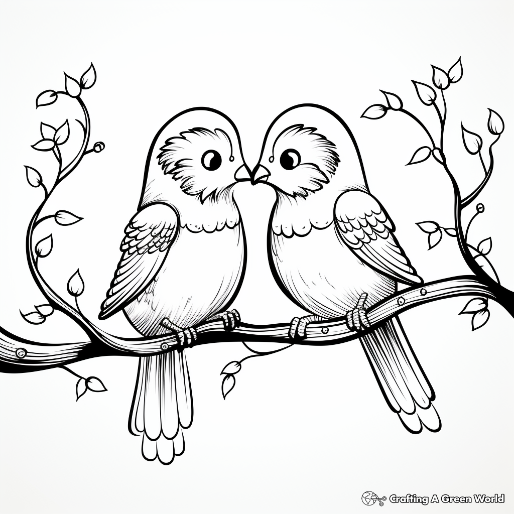 Love Birds on Branch Coloring Pages 3