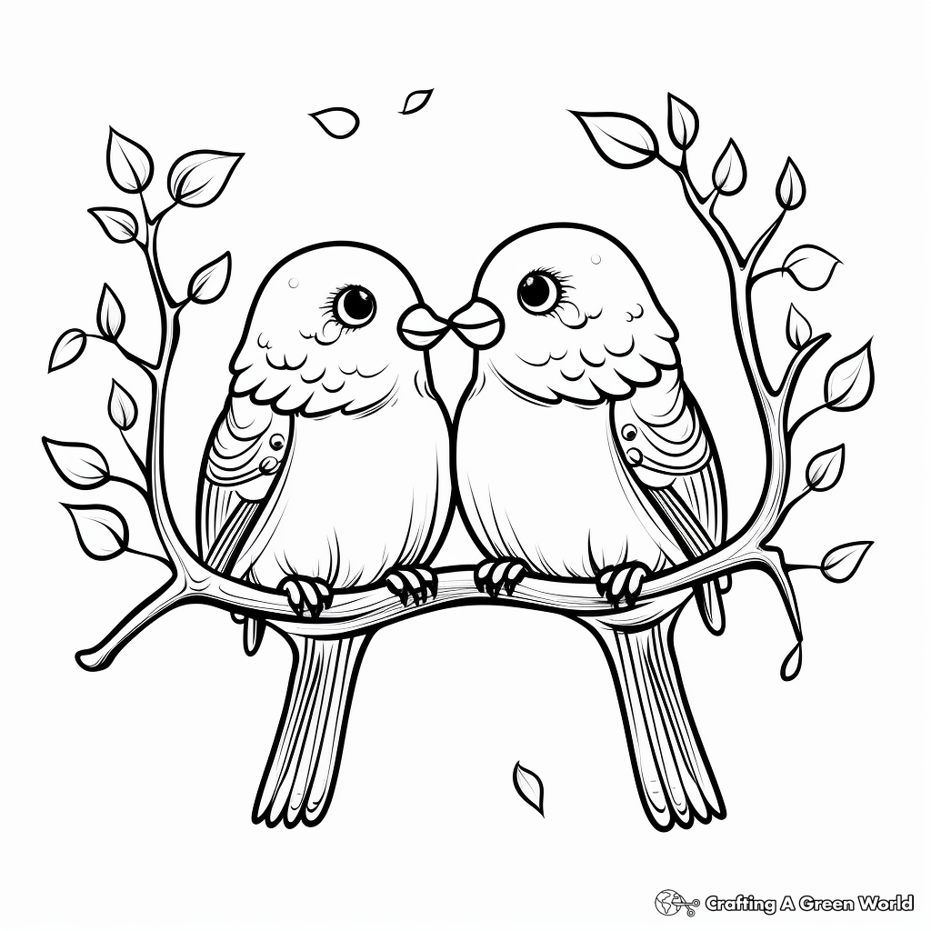 Love Birds on Branch Coloring Pages 4
