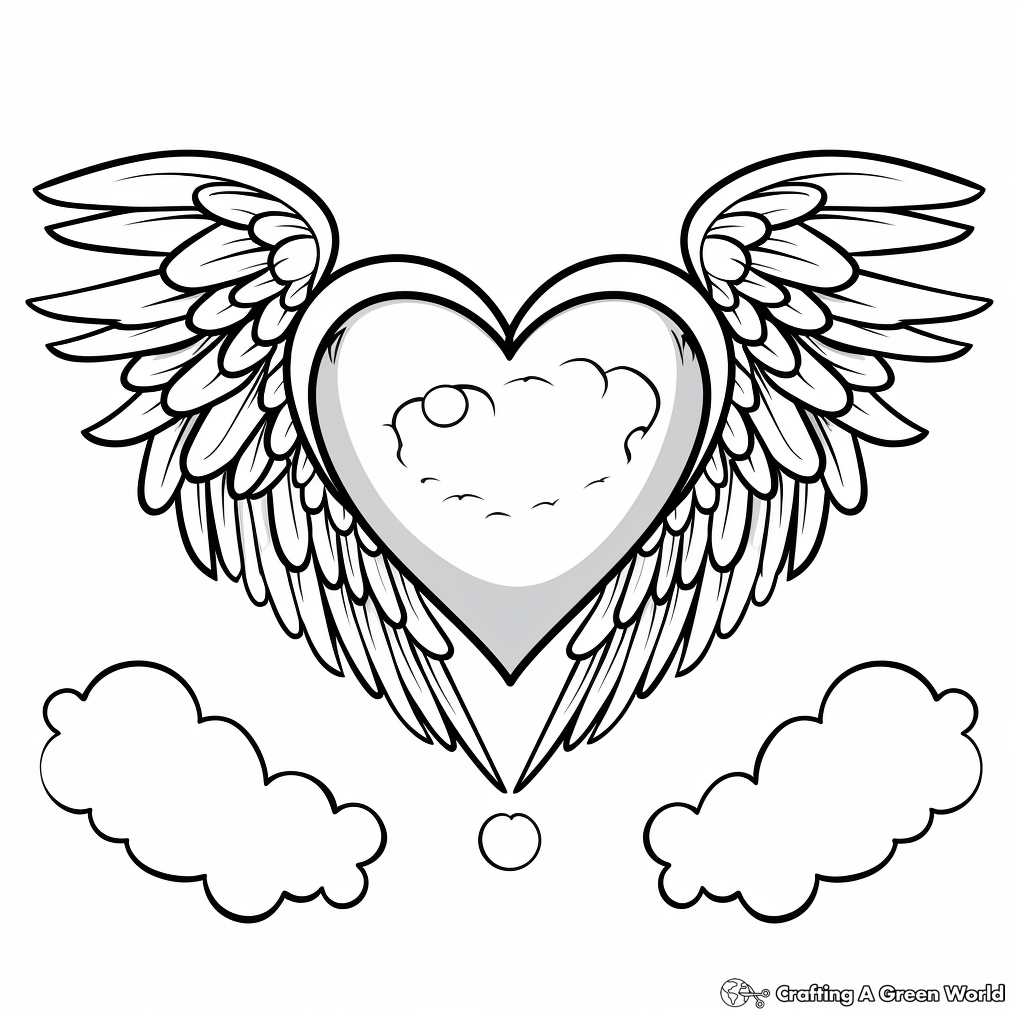 Love Message: Heart with Banner and Wings Coloring Pages 1