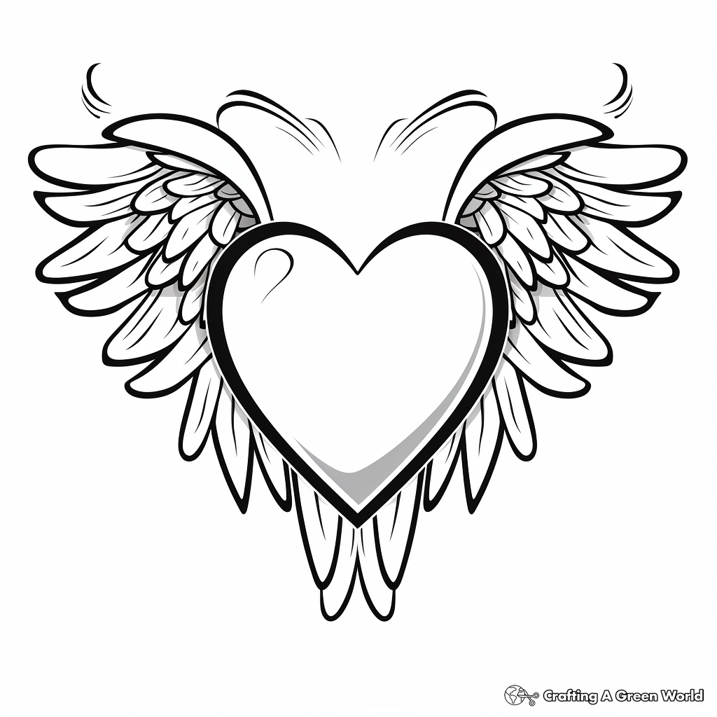 Love Message: Heart with Banner and Wings Coloring Pages 2