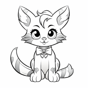 Lovely Calico Cat with Bow Coloring Pages 1