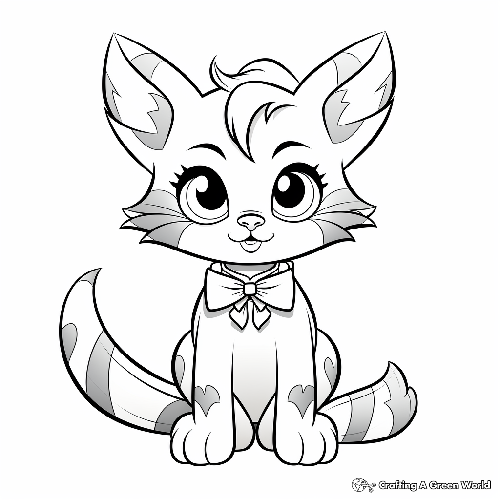 Lovely Calico Cat with Bow Coloring Pages 1