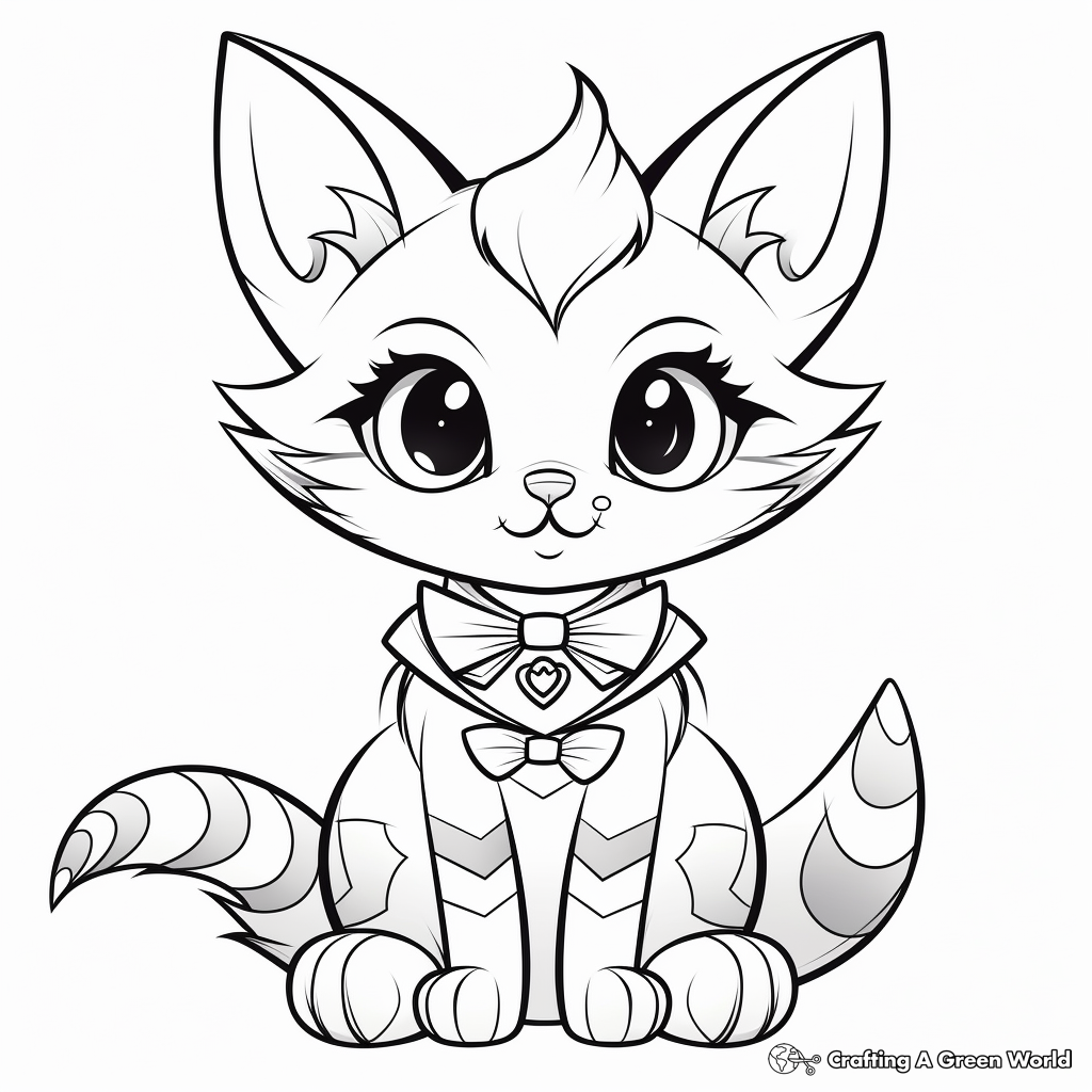 Lovely Calico Cat with Bow Coloring Pages 2
