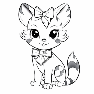 Lovely Calico Cat with Bow Coloring Pages 3