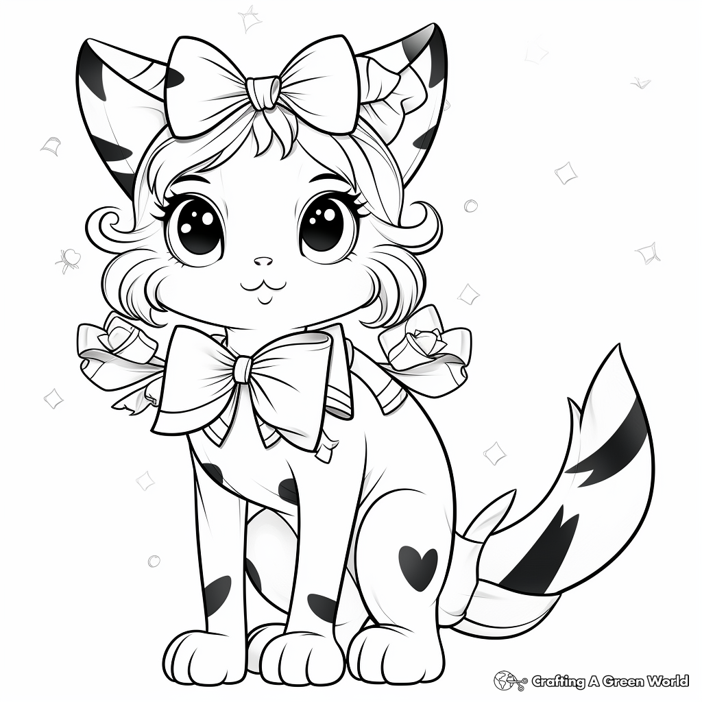 Lovely Calico Cat with Bow Coloring Pages 4