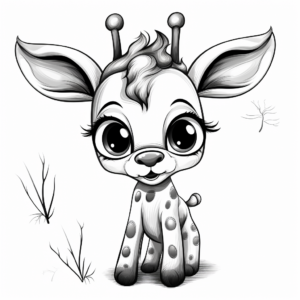 Lovely Cartoon Giraffe with Big Eyes Coloring Pages 1