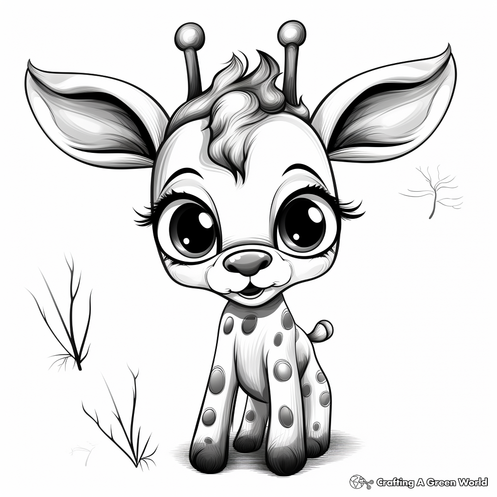 Lovely Cartoon Giraffe with Big Eyes Coloring Pages 1