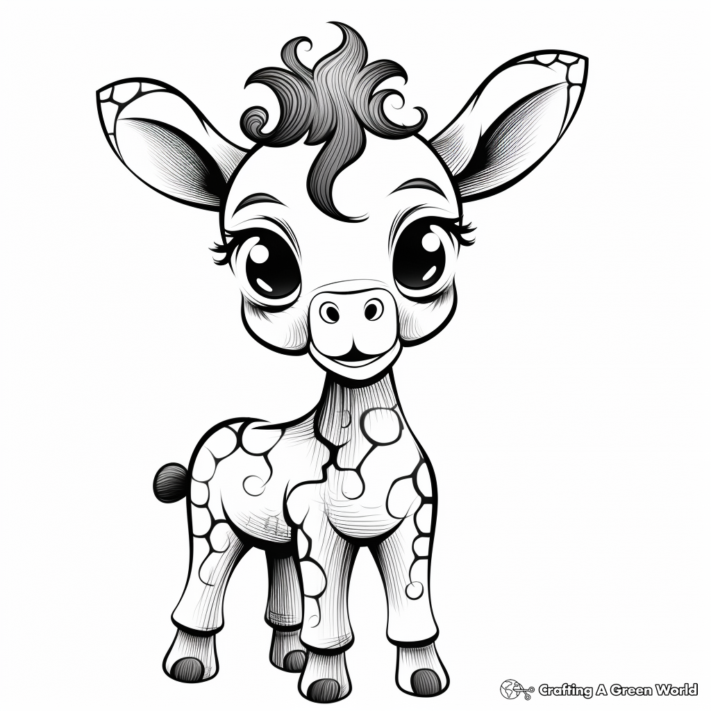 Lovely Cartoon Giraffe with Big Eyes Coloring Pages 3