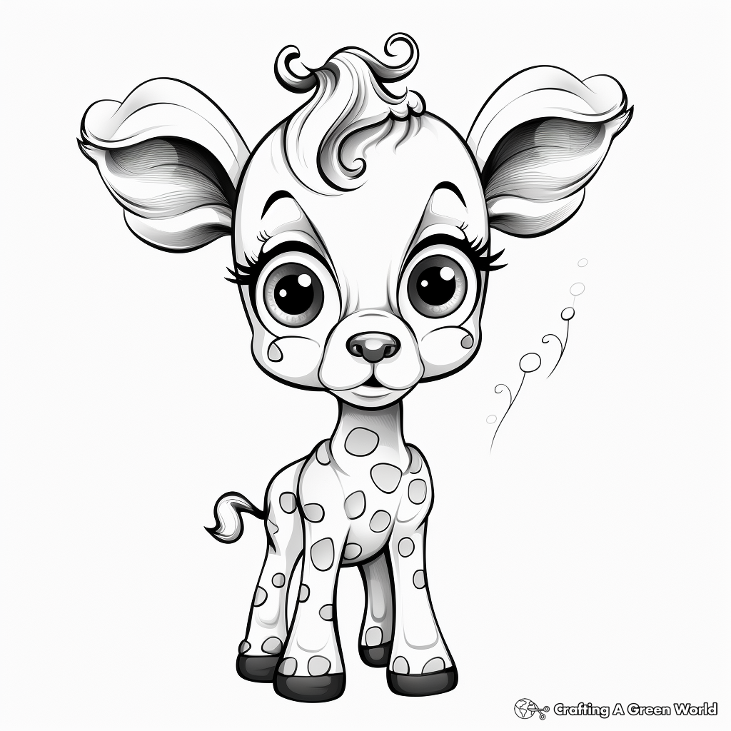 Lovely Cartoon Giraffe with Big Eyes Coloring Pages 4