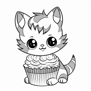Lovely Cat Cupcake Coloring Pages for Girls 1