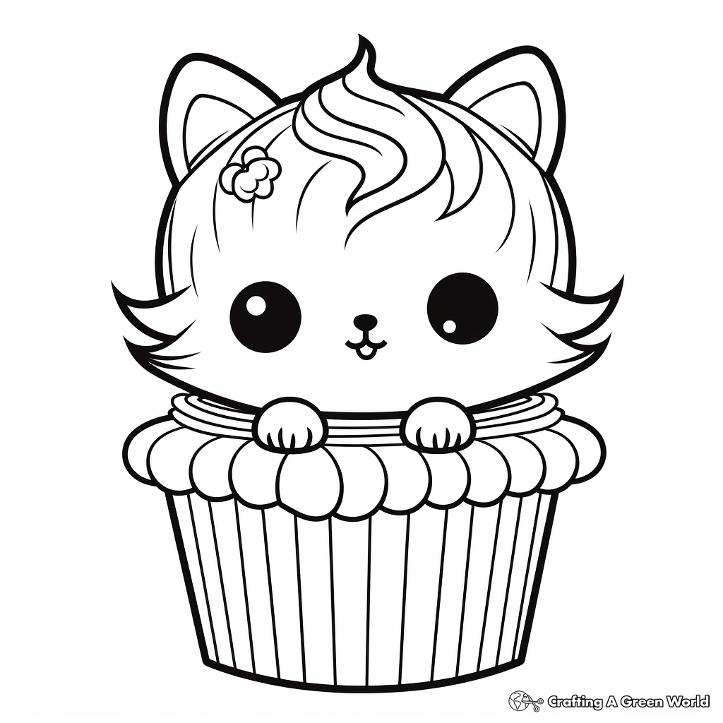 Lovely Cat Cupcake Coloring Pages for Girls 2
