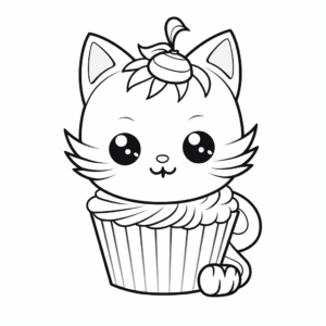 Lovely Cat Cupcake Coloring Pages for Girls 3