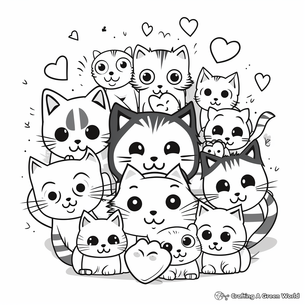 Lovely cat pack celebrating Valentine's Day Coloring Pages 2
