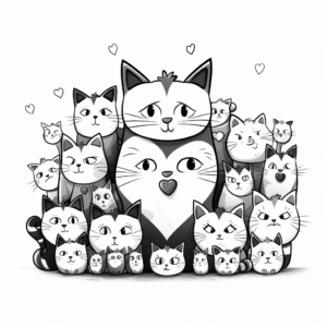 Lovely cat pack celebrating Valentine's Day Coloring Pages 3