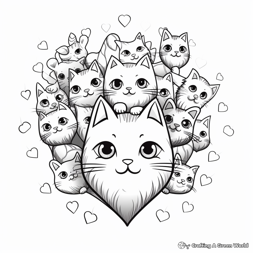 Lovely cat pack celebrating Valentine's Day Coloring Pages 4