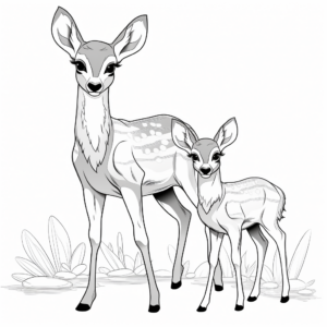 Lovely Doe and Fawn Coloring Pages 1