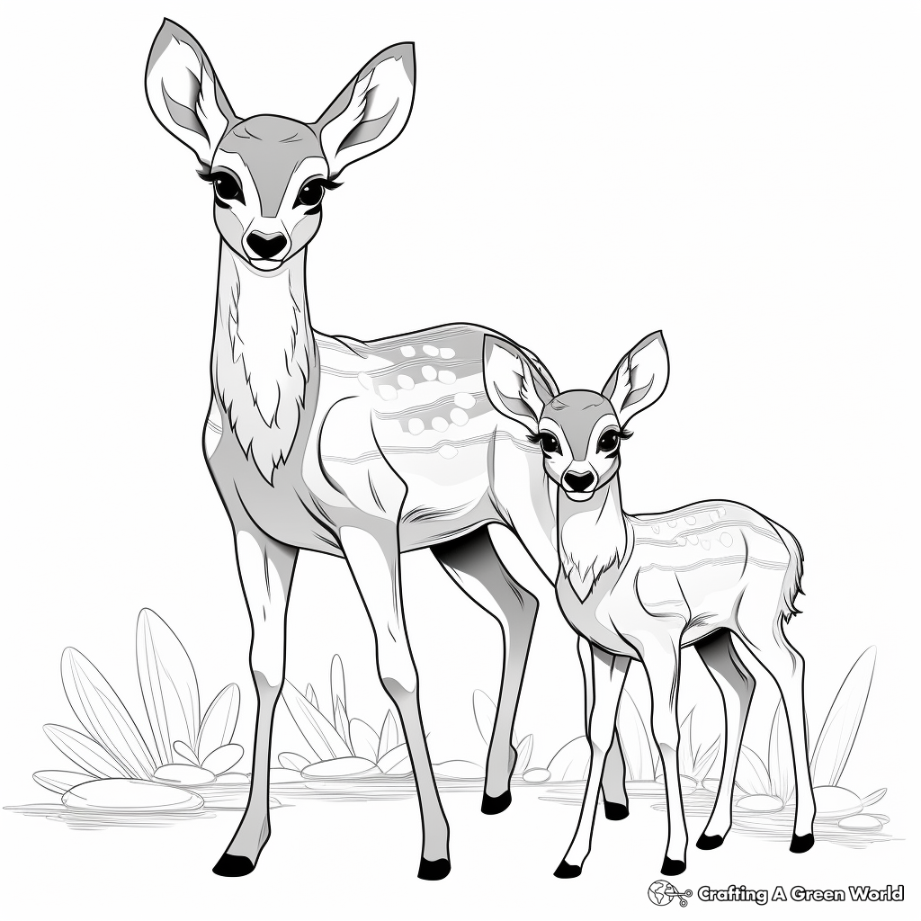 Lovely Doe and Fawn Coloring Pages 1