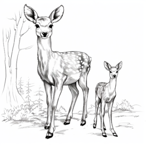 Lovely Doe and Fawn Coloring Pages 3