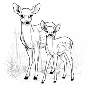 Lovely Doe and Fawn Coloring Pages 4