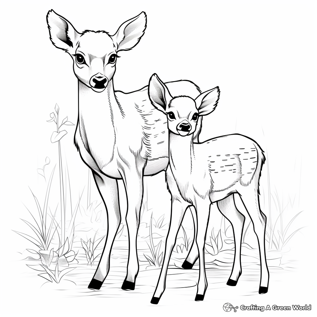 Lovely Doe and Fawn Coloring Pages 4